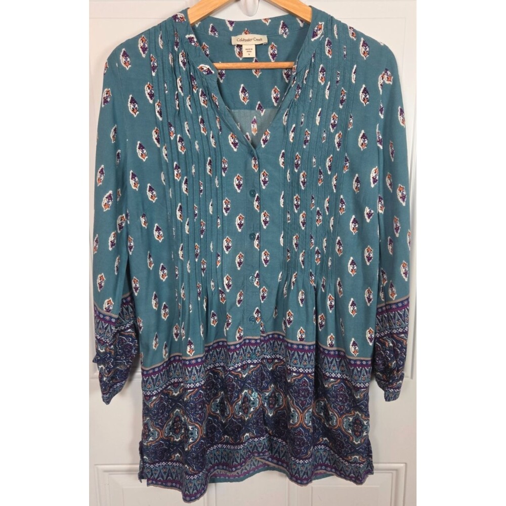 Coldwater Creek Boho Peasant Long Sleeve Button-Up Blouse Top Size S
